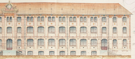 古市の描いたエコール・モンジュ新校舎(東京大学社会基盤工学専攻図書室『古市文庫』蔵)